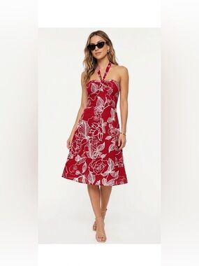 Red Floral Halter Midi Dress - Brand